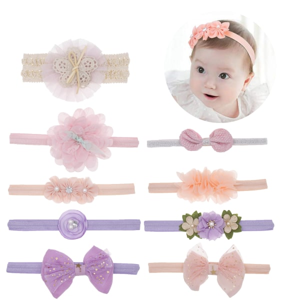 Girls'love talk baby pannband, paket med 4 baby flickor barn turban hårband pannband baby smycken, blomma blossom håraccessoarer, baby presenter, dop