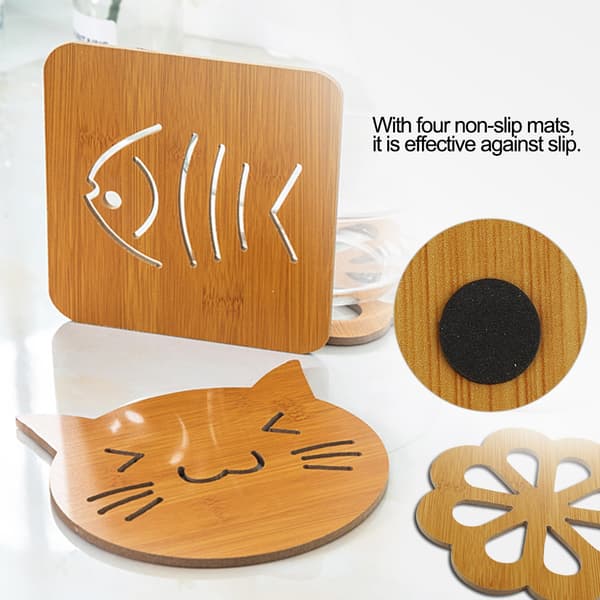 Søtt katformet serveringsbrett, bambustre, unik design for elegant benkeplate