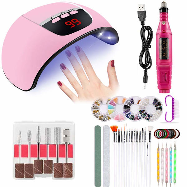 LED UV Gel Nagellamp Set - 45W Bärbar Nagel Torktumlare för Gel Polish Härdning med Nagelkonst Verktyg, Auto Sensor Professionell Manikyr Härdningslampa