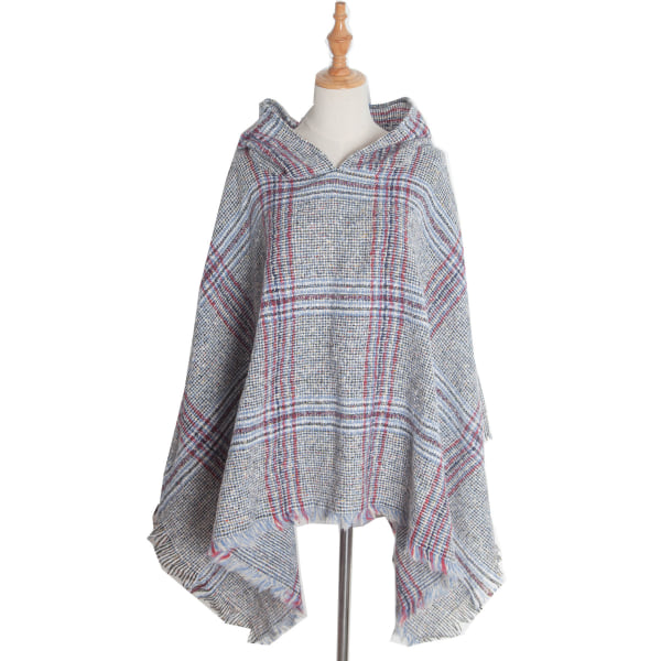 Women's Plaid Hooded Cape Shawl Blanket Poncho Hoodie Cape