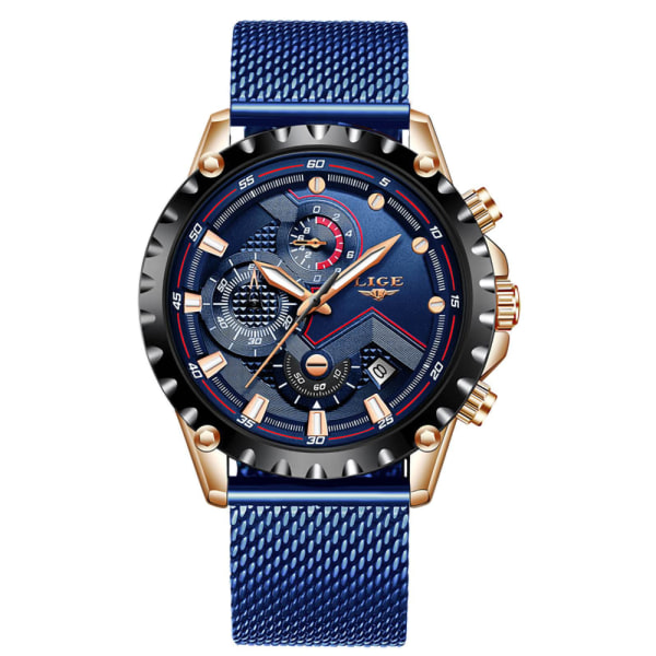 Herrmode Business Analog Quartz Klassisk Casual Blå Läderklocka