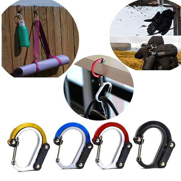 Sett med 4 karabinkroker og kroker for camping, backpacking og garasje