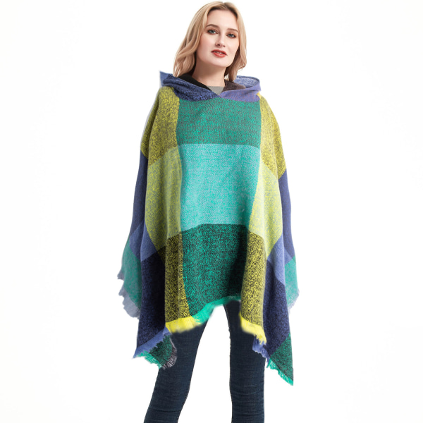 Dame Plaid Hetteskjerf Kappe Teppe Poncho Hetteskjerf