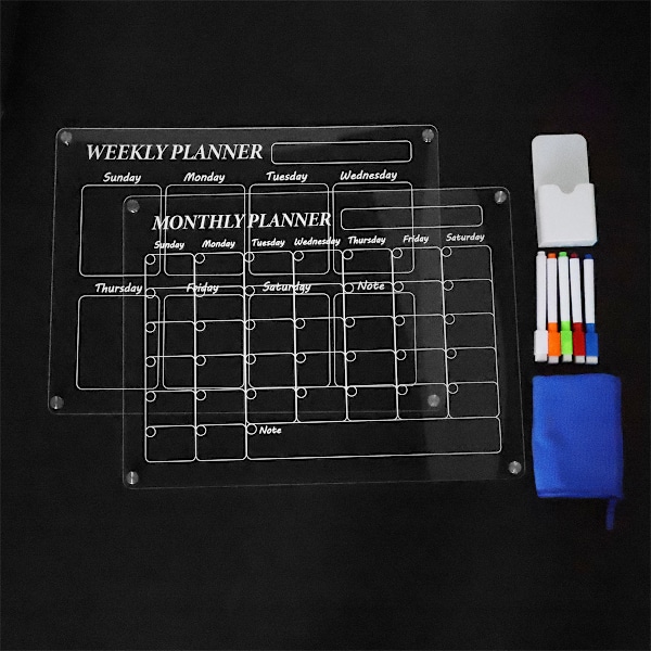 Magnetisk kylskåpskalender, transparent månadsplanerare, akrylkylskåpskalender, månatlig torr raderkalender, kylskåpsorganiserare