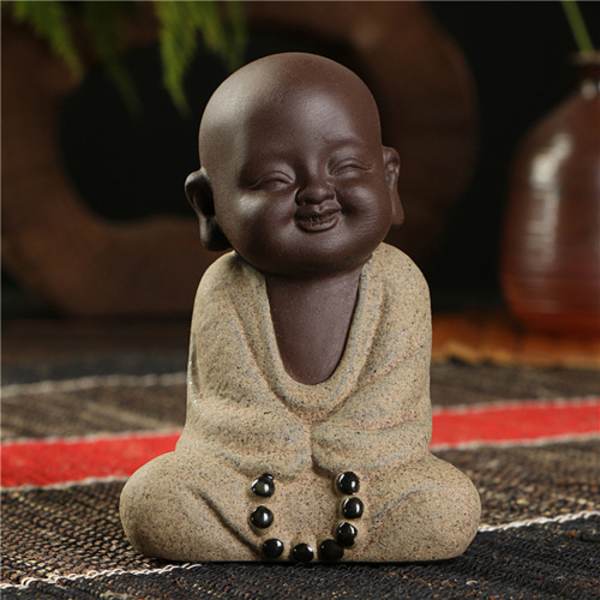 Buddha-statuer, liten munk, sandfarget keramikk, for hjemmet, klubb, geomantisk