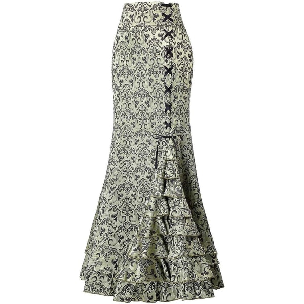 Medieval Jacquard Mermaid Skirt Steampunk Retro Dress Gothic