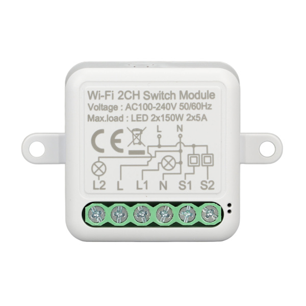 Wifi APP -kaukosäädin kytkin relemoduuli WiFi 2CH valokytkimen moduuli Tuya AC 100‑240V