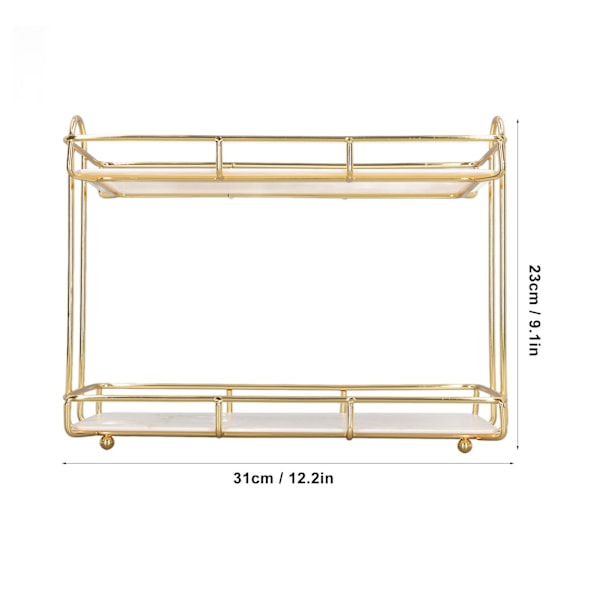 2-nivå baderomshylle, stående hylle med skillevegg, kosmetisk oppbevaringsstativ, gull, liten