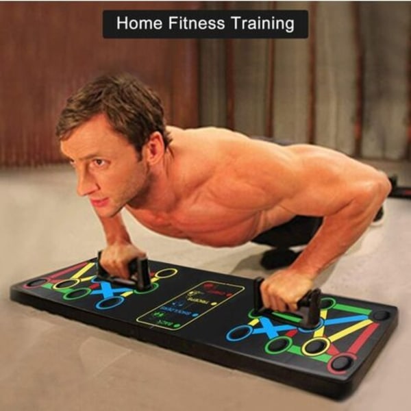 Sportsmaterialer Push Up Bodybuilding Push Up Board Bærbar Treningsstyrke Treningshjelp for Hjemmetrening og Fitness (Svart, 14 i 1) 63x18.5x2cm