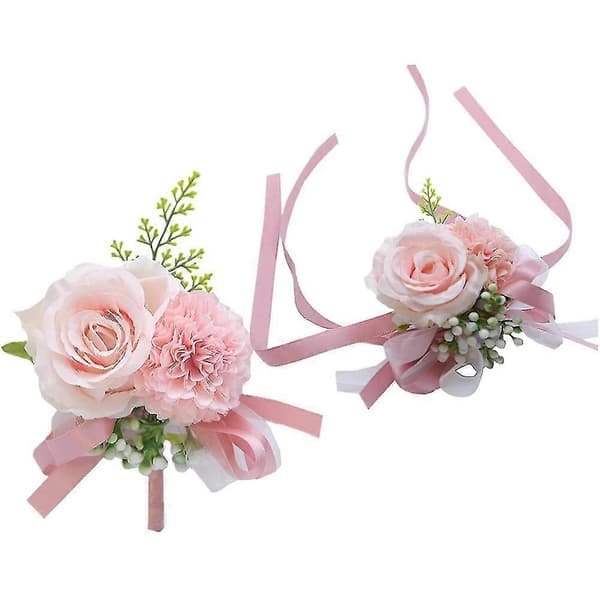 2-delt Blomster Håndleds Corsage Sæt, Kunstig og Nellike Håndleds Corsage Sæt Til Brud Og Brudgom(pi