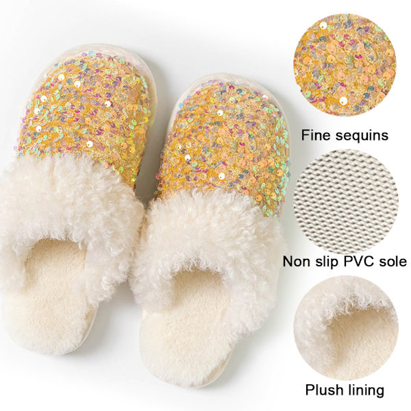Bomullstofflor dam sequined mode plyschtofflor hem inomhus