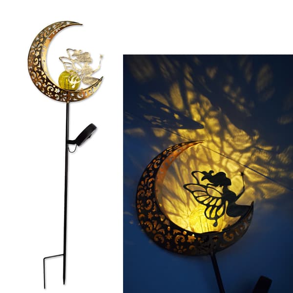 Solcellsdriven Måneformad Metall Sollampa LED Glaskula Trädgård