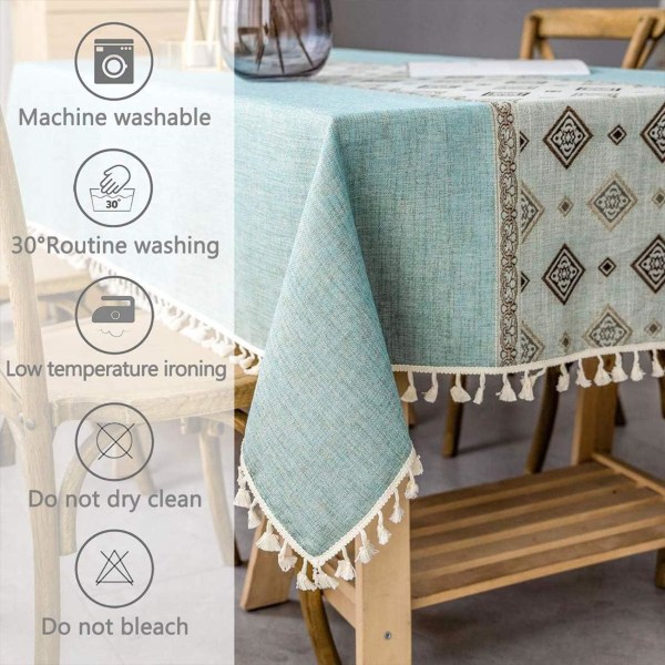 Smiry Broderad Tassel Bordsduk - Bomull Linne Dammsäker Flik