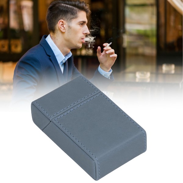 Bærbar Cigaretæske PU Læder Holder Cigaretæske Etui til 20 stk. Cigaretter Rejse Hjem Lyseblå
