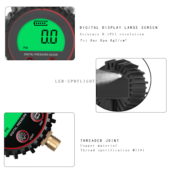 Digitalt tryckmätare Stor LCD-display Snabb och exakt avläsning för bilar, lastbilar, motorcyklar, terrängfordon, SUV:ar, husbilar