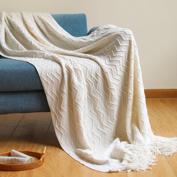 Pledd Teksturert Solid Myk Sofa Dekorativt Strikket Pledd, 127 x 152 cm