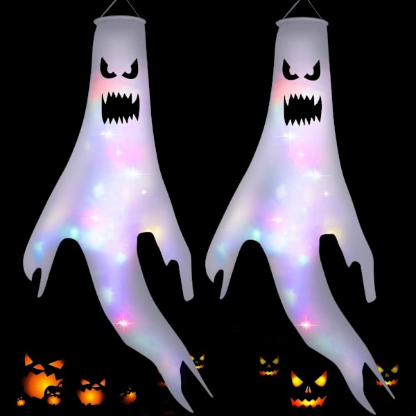Halloween Dekorationer, Spökvindstrutar i Polyestertyg med Utbytbara Batterier för Inom- och Utomhusbruk (2-pack)