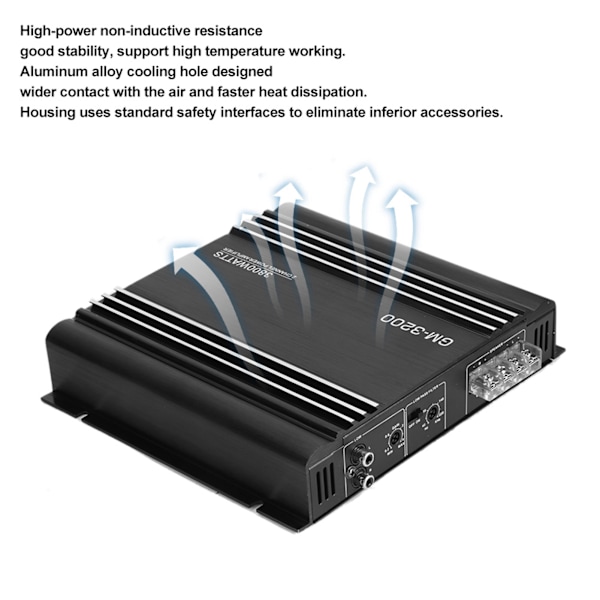 3800W 2-kanals lydforstærker 12V Sort Aluminium Legering Auto Bil Hifi Stereo Amp