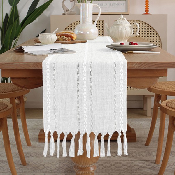 Boho-stil linneduk 72\" lång handgjord fransad land
