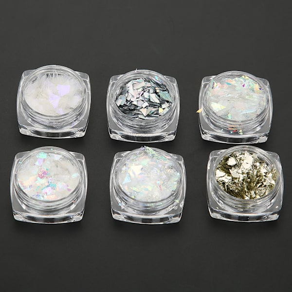 6 Ask / Set Ultratunna Nagelkonst Glitter Glimmande Sekvenser Nagelkonst Dekorationer DIY Verktyg (B)