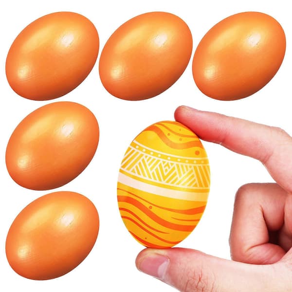 6 stk. falske egg, simulerte tre-egg, håndmalte tre-egg, dekorative egg, leketøyrekvisita