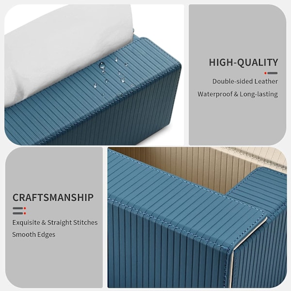 1 stk. (Blå+Abrikos Striber) Rektangulær Læder Tissue Box Tissue