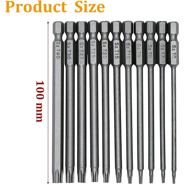 11 kpl 100 mm S2 1/4 tuuman Torx-ruuvinvääntimen kärkiä, tarkkuus kuusiokolo
