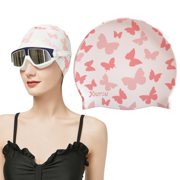 Swim Caps with Butterfly Print, Durable Silicone Swimming Caps