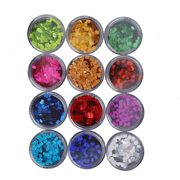 12 Färger Nagelkonst Kvadratiska Sekvenser Glitter Glanspulver Manikyr Dekoration