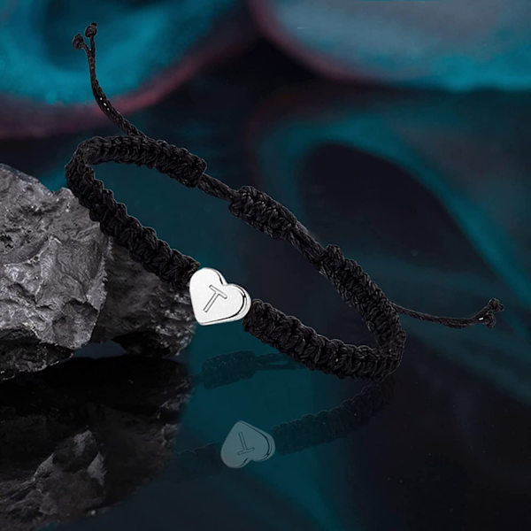 Pläterade initial hjärtsträngarmband för kvinnor män tonårsflickor pojkar handgjorda repflätade armband minimalistiska smycken matchande par armband[T,One