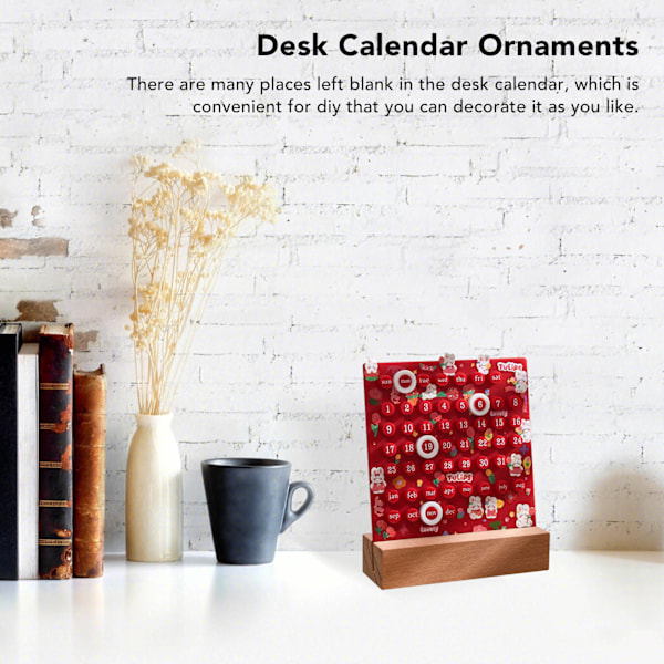 Skrivebords Dato Planlegger Integrert Formpressing Ring Bordkalender Ornamenter for DIY Hjem Stasjonær Dekorasjon Bjerk og ABS Rød
