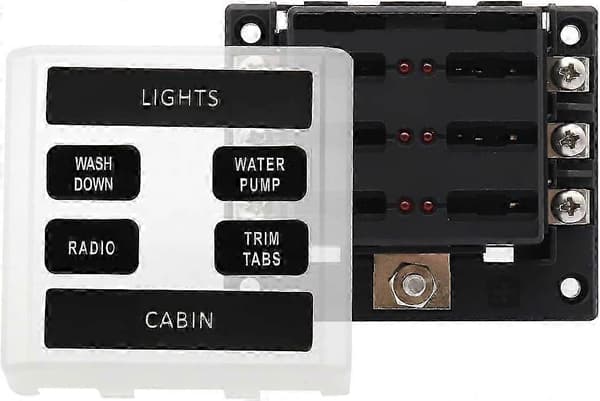 12-volts säkringspanel, båtsäkringspanel med LED-indikering, 6-kretsars säkringsbox
