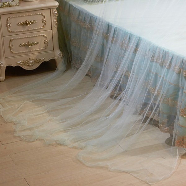 Pustende Rund Baldakin Lace Prinsesse Stil Myggnett Seng Gardin Netting (Blå)