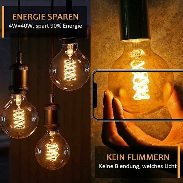 Dekorativ glödlampa med rustik industriell stil, universell dimbar E27 retro LED-lampa med avancerade komponenter för jämn dimning, idealisk för