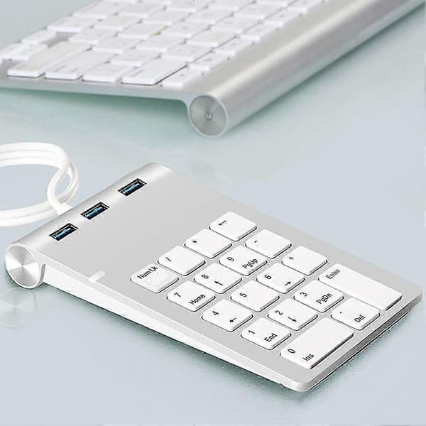 USB Numerisk Tastatur til Laptop, kablet 18 Num Tastatur med USB3.0 Hub Combo Ing N