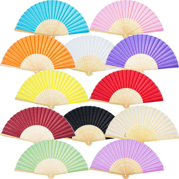 12 Pack Hand Held Fans Silk Bamboo Folding Fans Handheld Folded