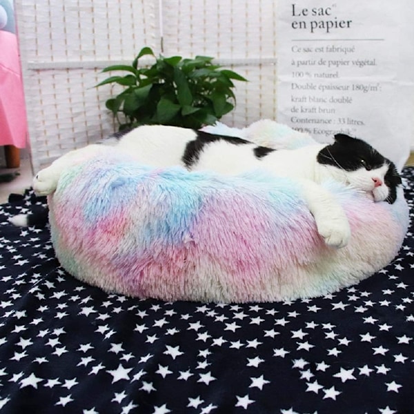 Rund Donut Seng Til Hund Kat Plys Soothing Comfy Sovemadras Kurv Farve 40cm