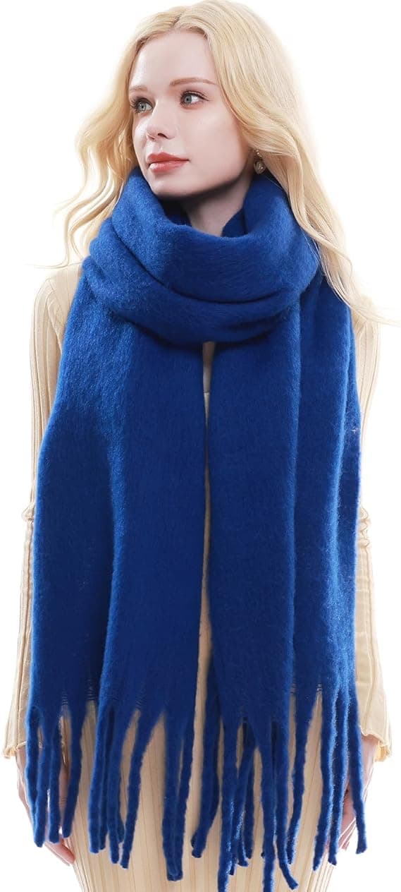 Stort Skjerf for Kvinner Vinter Varmt Tykt Skjerf Oversized Teppe Skjerf LT01 Blue