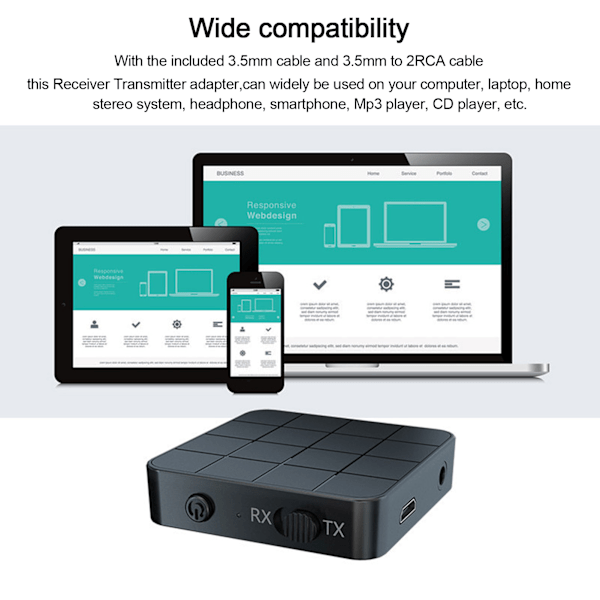 Bluetooth-mottaker og -sender 2 i 1 USB TV PC 3,5 mm for bilstereo lydadapter