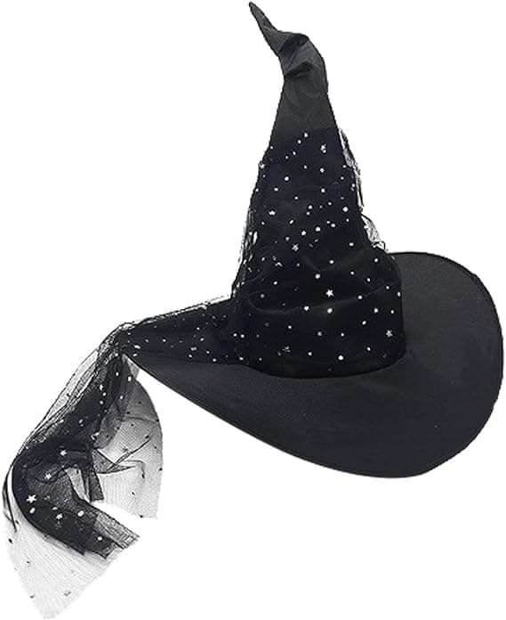 Halloween COS Trollmann/Heksehatt, Maskeradeball og Rollespillfester, Stjernemønstret Tyll Heksehatt