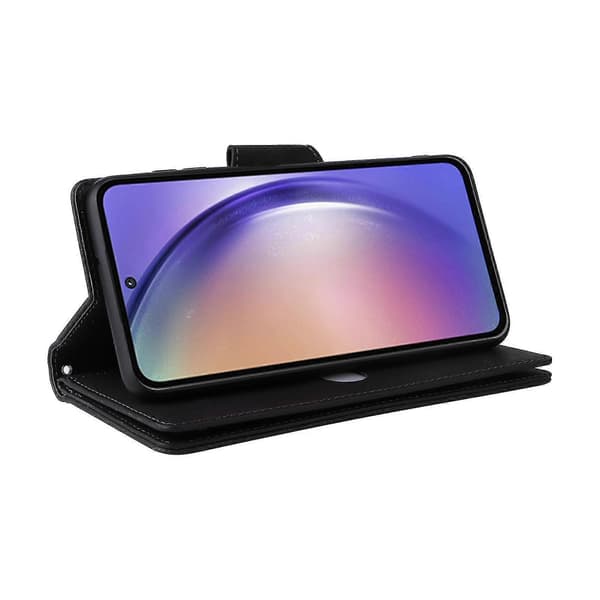 Plånboksfodral med dragkedja och nitdekor i läder för Samsung Galaxy A55 5G Black