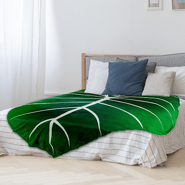 Kastteppe for sofa, grønt bladformet, supermyk plysjflanell, komfortabel, tykke tepper og pledd, dekorativt for sofa, seng, 150 x 220 cm