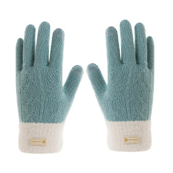 Dame Efterår Vinter Handsker Cykling Rækker Varme Finger Solid Touch Screen Fleece Fortykkede Strikkede blue