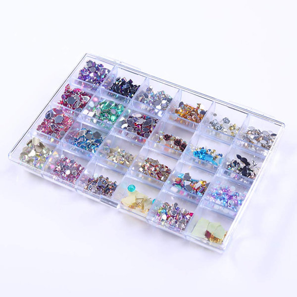2 Pak 24 Rudes Tomme Klar Neglekunst Dekoration Opbevaringsboks Negleglitter Rhinestone Krystal Tilbehør Beholder Opbevaringsboks