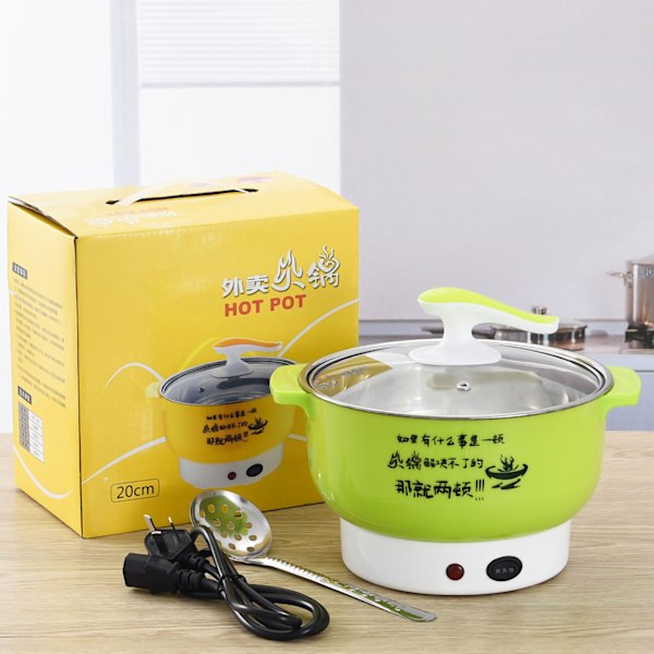 Elektrisk kokgryta 1,8L 400 till 800W Rostfritt stål Inner vägg 2 lägen Överhettningsskydd Elektrisk spis Grön