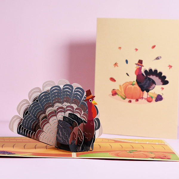 3D Julkort, Pop-Up Kort med Kalkondesign för Hösthelger, Thanksgiving-kort och Kuvert (13x18 cm)