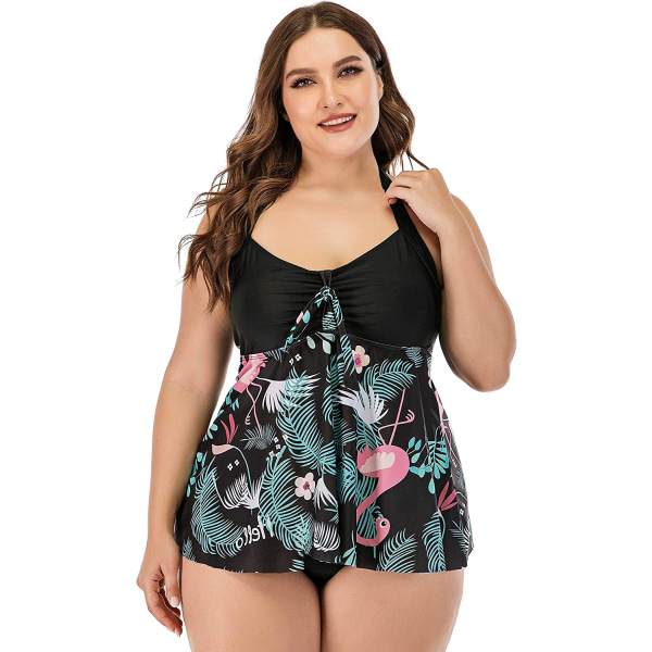 Women's Plus Size Tropical Flamingo Hater Swing Top Tankini Swim