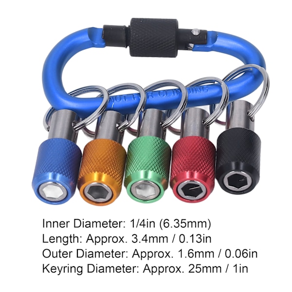 1/4 tommers sekskant skaft bittholder skrutrekker raskt bytte forlengelsesstang med 5 fargede stikkontakter