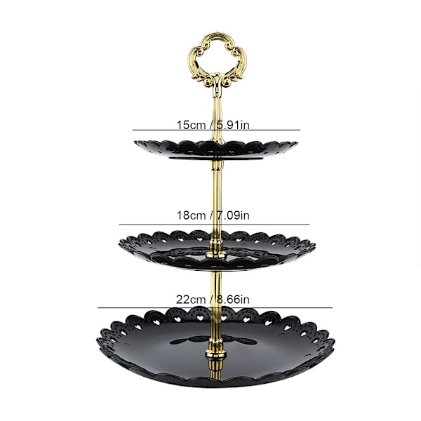 3-vånings fruktdessertdisplayställ Cupcake Cake Holder Födelsedagsfest Bröllop (Svart)
