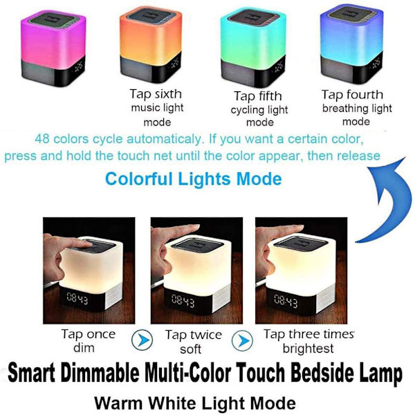 Touch Control Sänglampa, LED Bluetooth-högtalare, Nattlampa